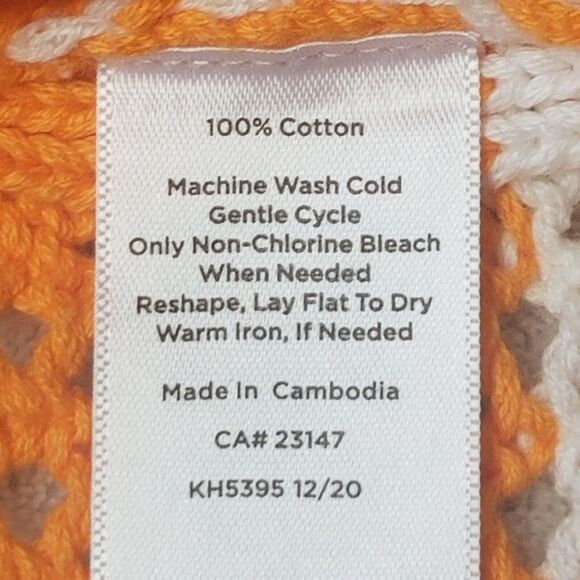 Talbots Medium Sweater Pull Over Open Knit Striped Cotton Orange Crochet Beach - Picture 6 of 8